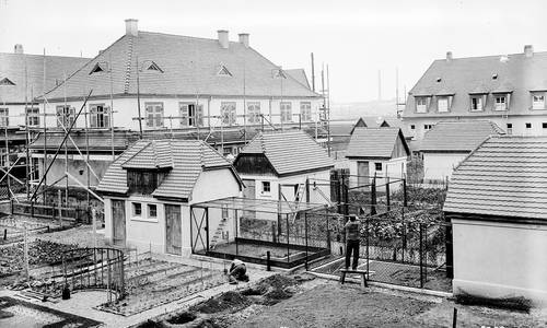 lasa, mer, i 525, fs nr g 2029 gärten und schuppen der arbeiterhäuser im baufeld 1, juni 1918 © LASA, MER, I 525, FS Nr G 2029